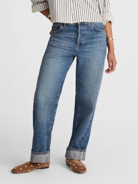 Madewell Curvy Pieced Barrel-Leg Jeans Size 32 High Rise 100% Cotton Relaxed Fit